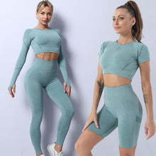 Lade das Bild in den Galerie-Viewer, Seamless Yoga Set für Damen | Leggings, Shorts und Top
