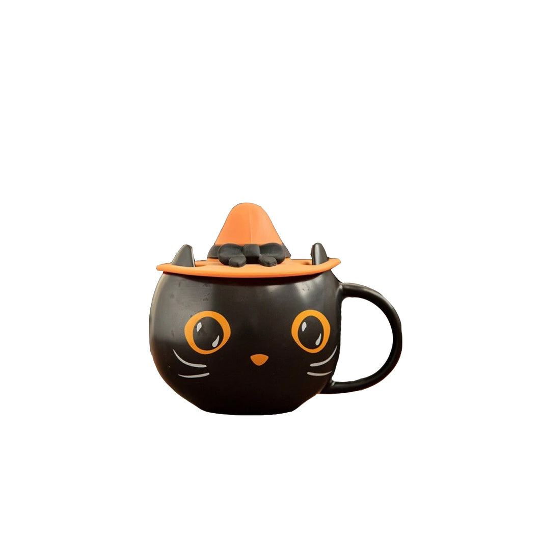 Schwarze Katze mit Hut - Katzentasse perfekt für Katzen und Halloween Fans